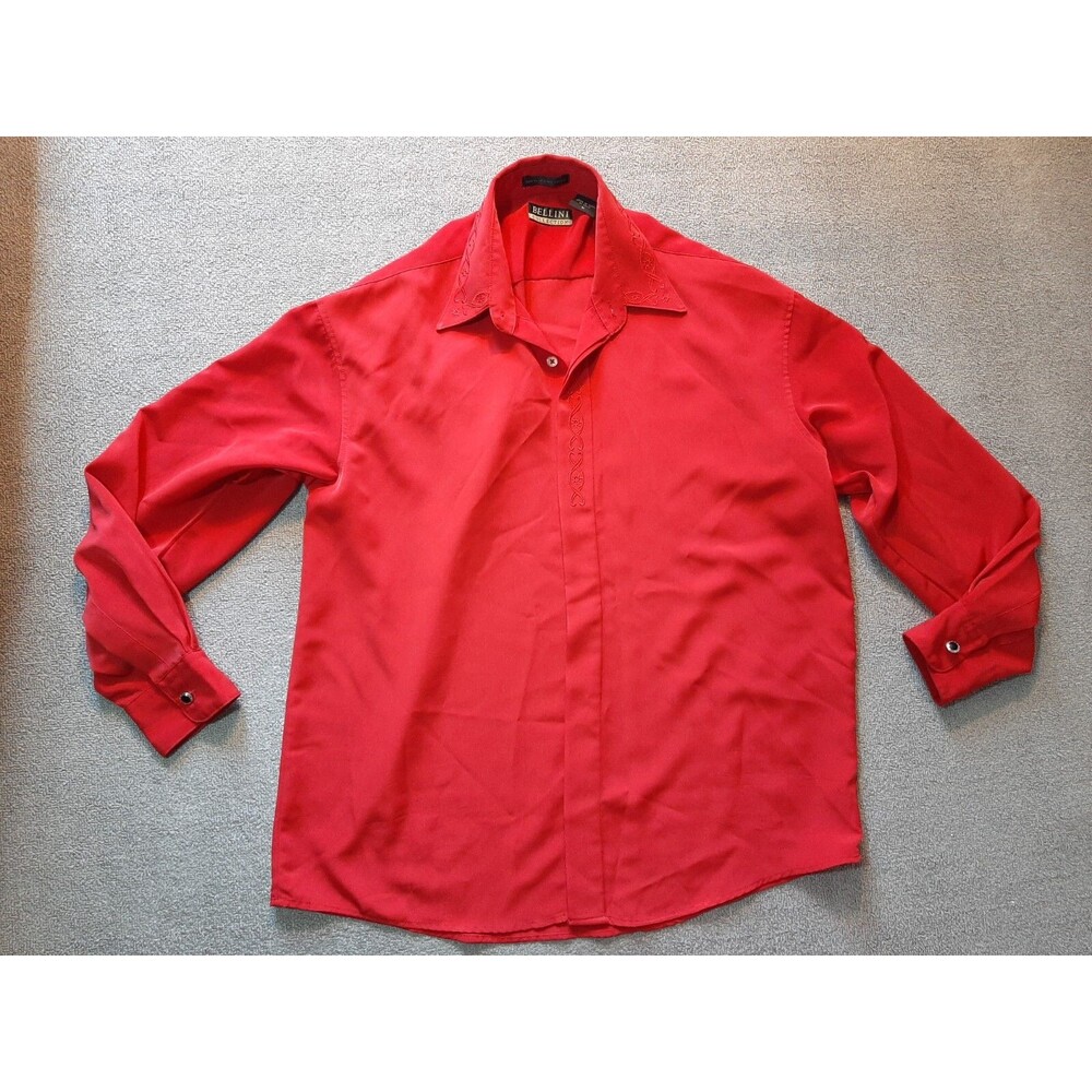 Bellini Women's Top Medium M Button Down Red Long Sleeve Collar shirt